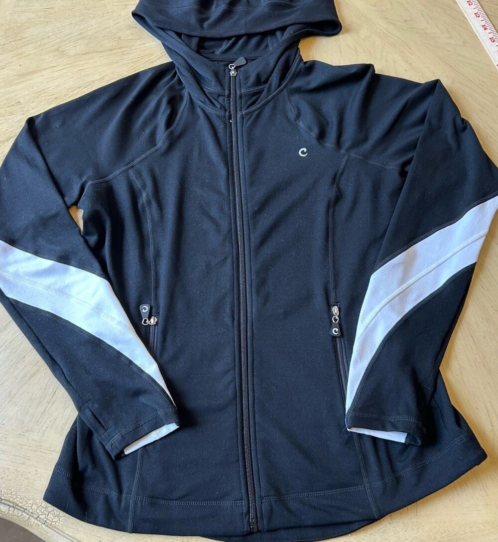 Black Define Jacket Slimming Full Zip Active Gym Quick Dry Pockets Thumb Women L